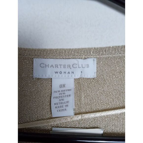 NWT Charter Club Women Brown/Gold Metallic Cami/Cardigan Sweater Combo size 0X - Picture 7 of 8